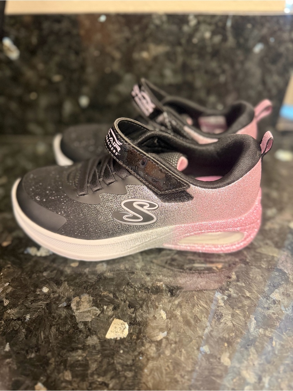 Skechers Kids Black and Pink Glitter Athletic Sneakers